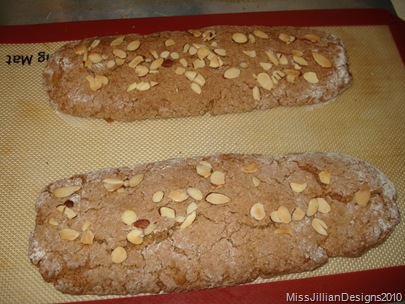 biscotti logs fresh from baking in the oven