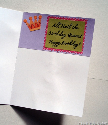 Hedgehog Queen Birthday Card - Inside