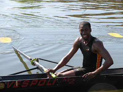 Rower smiles after win