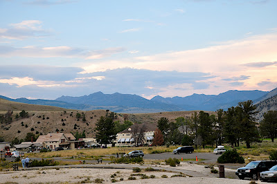 village of Mammoth Hot Springs at sunset
