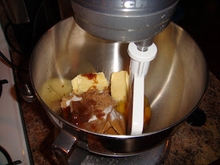 picture of wet ingredients and sugar in mixer