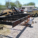 We planned on jacking the tongue section (24') up high enough that we could slip the axle section (10') UNDER the tongue section and clamp it together to drive it my cousin Hughs house to rebuild.