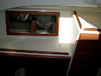 The cabinets in the master berth fore.