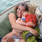 Hil and Emma napping with red bear.