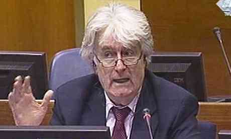 The former Bosnian Serb personality Radovan Karadzic takes the mount at his fight crimes hearing at The Hague
