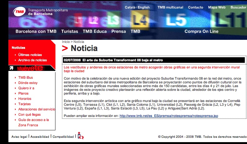 Suburbe al web de TMB (juliol de 2008)