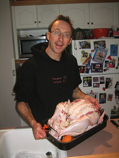 Jeff about to put the bird in the oven