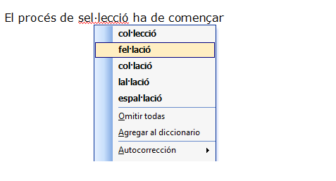 selección corrector ortográfico