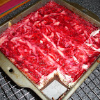 And Valentines Dessert = Cocoa Brownies with White Chocolate Cheesecake and Raspberry topping = OMFGYUM!