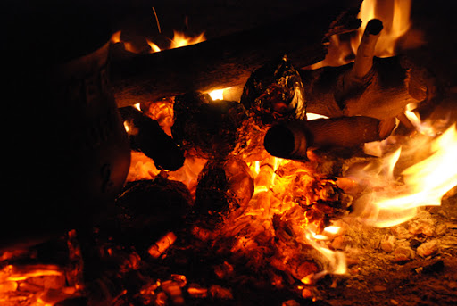 campfire with potatoes