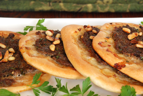 Lahmajoon made with raw meat mixture