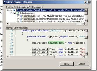 Preview dialog for visual web developer 2010