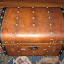 iron bound trunk belonging to Julia Ives Pack that made the pioneer trek - some straps on the front were rumored to be cut off to repair some harness