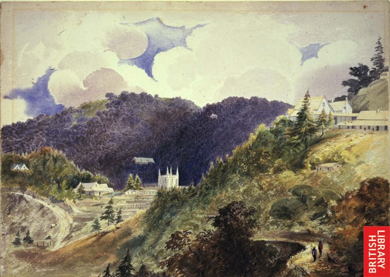 [View of Simla, with Christ Church in the middle distance; a watercolor by Henry Poulton, 1855[2].jpg]