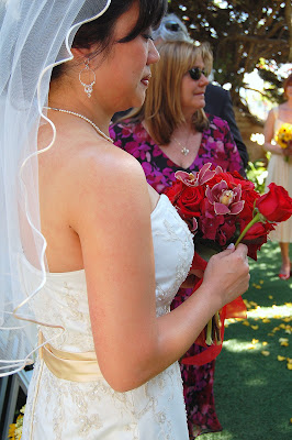 A rose placed on an empty chair for her late mother.