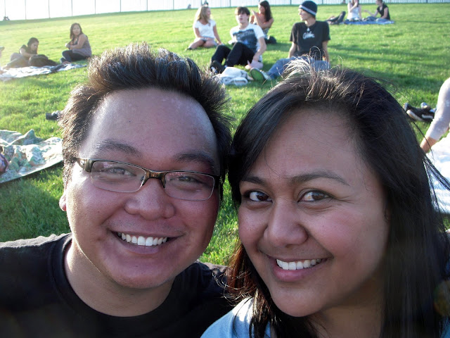 Sean and I waiting around for food and beer. LOL.