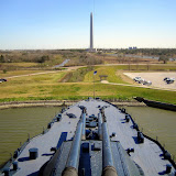 Look from the battleship back at the monument.
