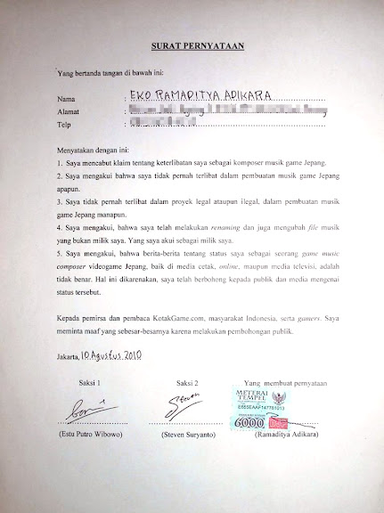 Surat pernyataan resmi rama aditya Surat Pernyataan Rama Aditya