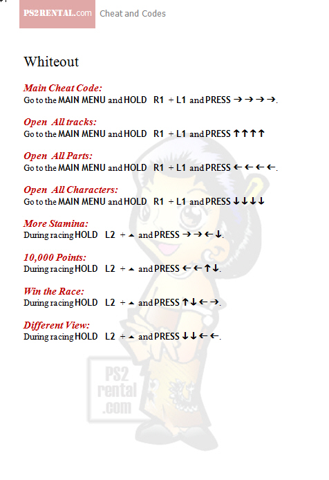 Whiteuot,playstation 2 cheat code reviews features