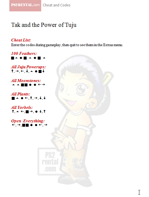 Tak and The Power of Tuju - Copy,playstation 2 cheat code reviews features