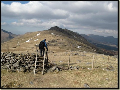 The ladder stile at the col leading to Moel Lefn