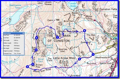Today's route - 10 km, 780 metres ascent, 3.5 hours