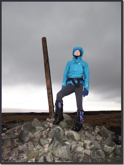 Sue finally makes it through the snow storm to Bleaklow Head