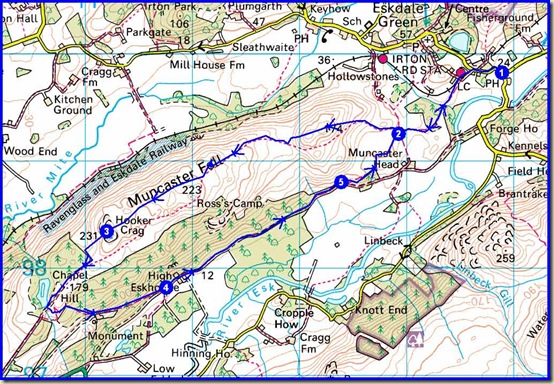 Our route over Muncaster Fell - 11 km, 400 metres ascent, 3.8 hours