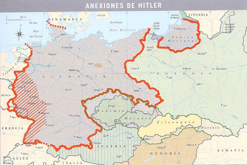 Mapa - Las Anexiones de Alemania entre 1935 y 1939 – La Expansión