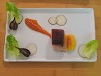 72-hour pork belly, peach and kimchi, radishes.