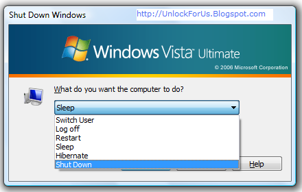 Windows Vista Shutdown Default Option Selected