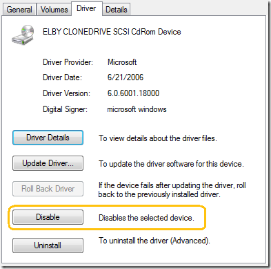 elby clonedrive scsi cdrom device driver windows 7