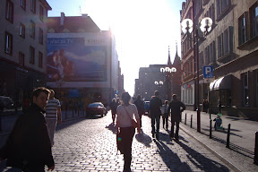 Walking to the main square in Wroclaw.  It was really sunny out.