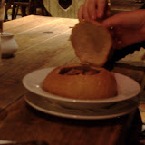Yev got some kind of stew in a bread bowl.