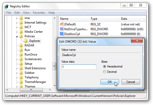 Giấu bớt những thành phần Control Panel trong Windows 7 - thuthuat.easyvn.net Giấu bớt những thành phần Control Panel trong Windows 7