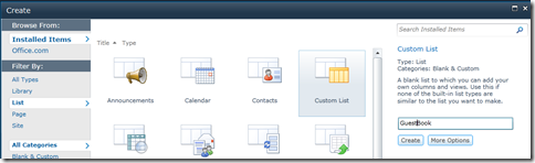 Create Custom List Create Custom List