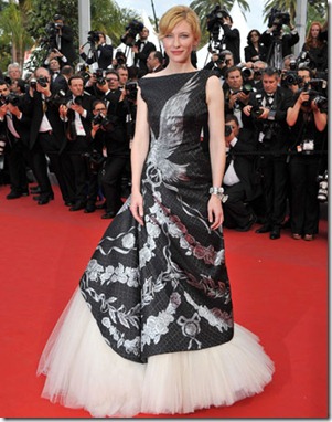 All eyes are on Blanchett, wearing a design by the late Alexander McQueen.