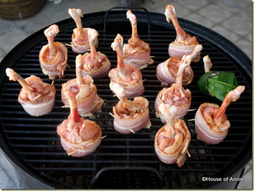 smoking bacon wrapped chicken lollipops