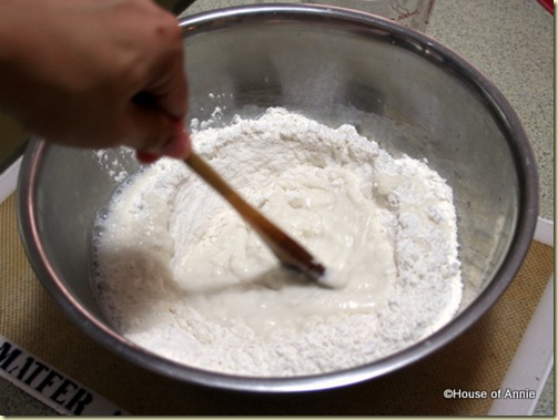 mixing homemade dumpling dough
