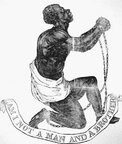 British Abolitionist Emblem. This image of a kneeling slave in shackles became the familiar emblem of the abolitionist movement in England. The first versions of the design appeared in the 1780s. 