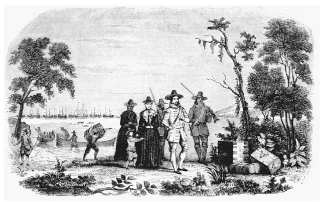 John Winthrop Lands in Massachusetts. John Winthrop (ca. 1588—1649), governor of the Massachusetts Bay Colony, lands in Salem in 1630 with other English migrants to Massachusetts in this nineteenth-century engraving.