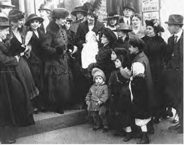 Margaret Sanger was arrested and tried for opening the first birth control clinic in America in 1916; here several mothers brought their families to the courtroom to support Sanger's cause. 