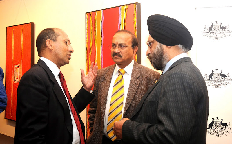 Diasporic issues: High Commissioner Peter Varghese, Editor-in-Chief Raj Chengappa and Roopinder Singh at the Balgo art exhibition in Chandigarh