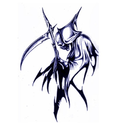 grim reaper tattoo. tribal back and grim reaper