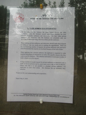 Notice saying that Dalai Lama will be cutting down on audiences