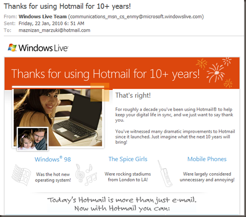 Hotmail selama 10 tahun++