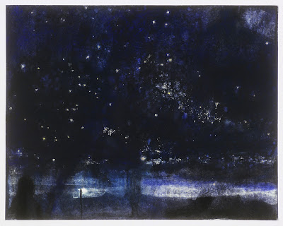 "gemini I," by Randall Stoltzfus, 2004, raw pigment, pastel. and gold leaf on paper, 18.75"x23.75"