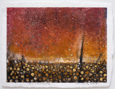 "Ten Thousand," 2007, raw pigment, pastel, and gold leaf on paper, 4.5"x6"