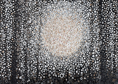 "Brim," 2009, oil, iridescence, and gold leaf on linen and gold leaf on linen, 26"x38"