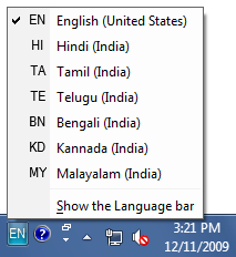 Windows 7 Language Bar